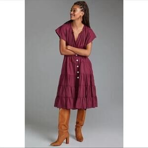 NWT Anthropologie X Erika Peña Dress Wine Tiered Midi Boho Peasant One Size